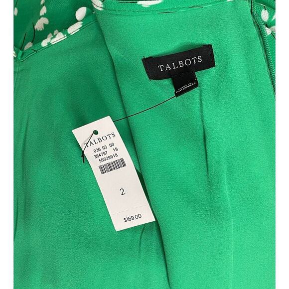 TALBOTS Floral Print Fit & Flare Crepe Dress Size 2 Green and White Sleeves New - Picture 9 of 11